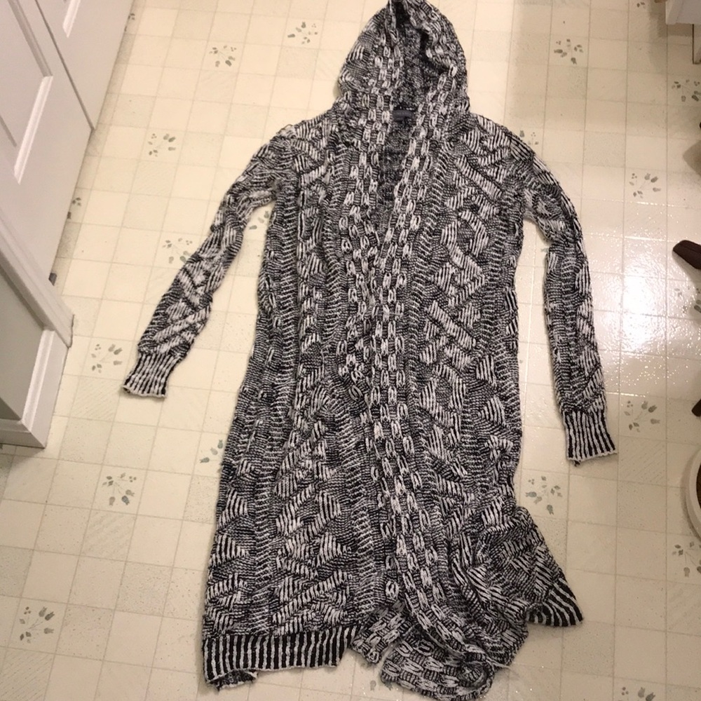 Black and white floor length cardigan